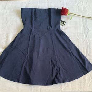 Express Blue Strapless Fit and Flare Cocktail Dress